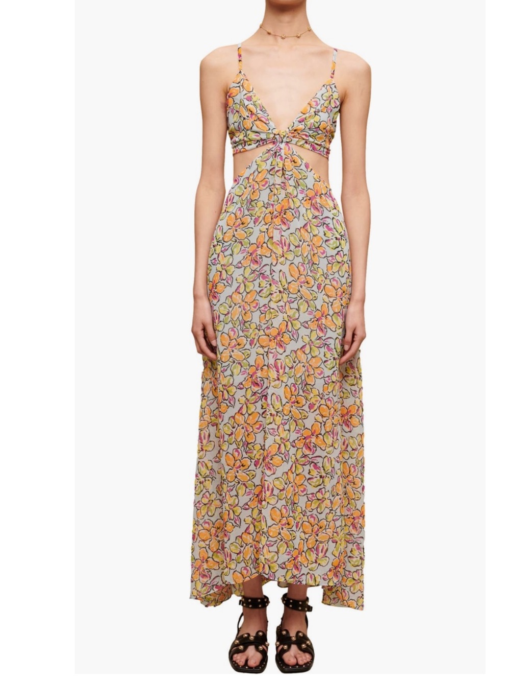 Maje Rawaiene Floral Print Cutout Dress